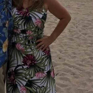 Tommy Bahama White Maxi Dress with Green and Pink Floral Print